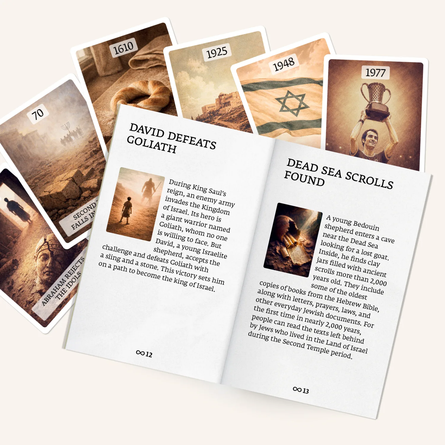 A spread of The Unbroken Promise timeline cards